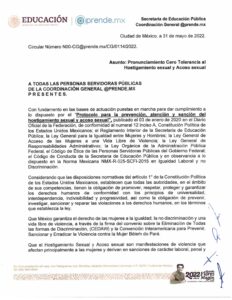 Pronunciamiento Cero Tolerancia al Hostigamiento Sexual y Acoso Sexual