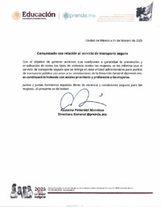 Comunicado con relación al servicio de transporte seguro