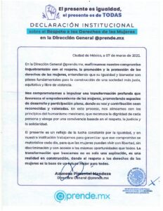 Declaración Institucional Respeto de los Derechos de las Mujeres DG@prende.mx